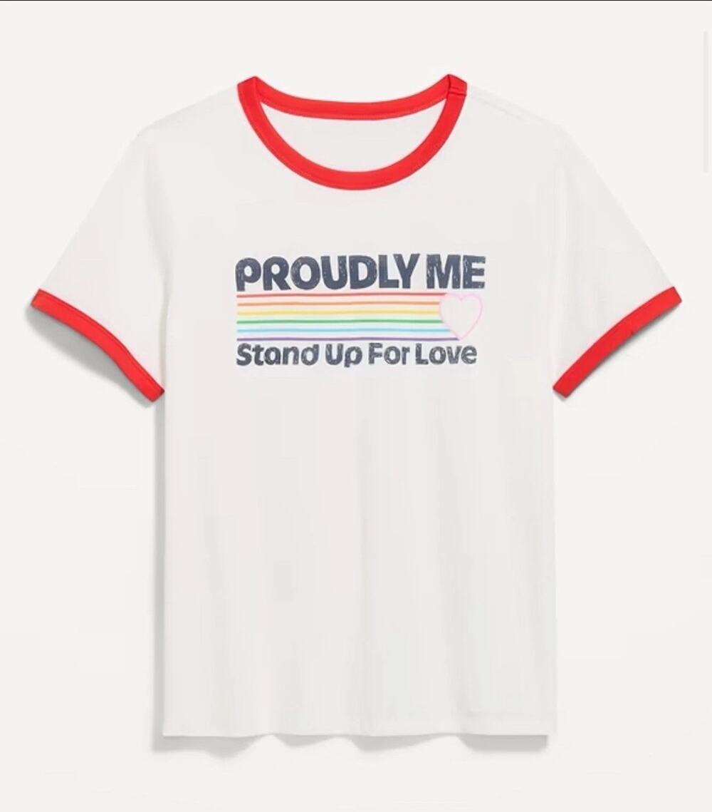 Old Navy T-Shirt Kids Proudly Me Stand For Love White Graphic Red Trim 4T New